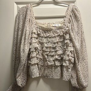 Boutique Blouse | Polka Dot Print | Front Ruffles | Zipper Closure | Square Neck